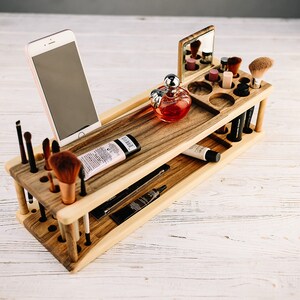 Organizador de maquillaje,Organizador de paleta de maquillaje,Organizador de maquillaje de madera,Organizador de pincel de maquillaje,Organizador de cajones de madera,Regalos de madera para mujeres imagen 5