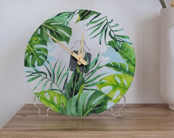 Tropische wandklok, Monstera klok, Leaf wandklok, Floral wandklok, Groene wandklok, Acryl wandklok, Wandklok uniek, Zomerklok