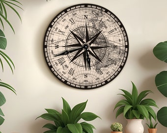 Alte Kompass Uhr, Kompass Rose Uhr, Welt Karte Uhr, Wind Uhr, Maritime Uhr, Maritime Uhr, Alte Karte Uhr, Maritime Uhr