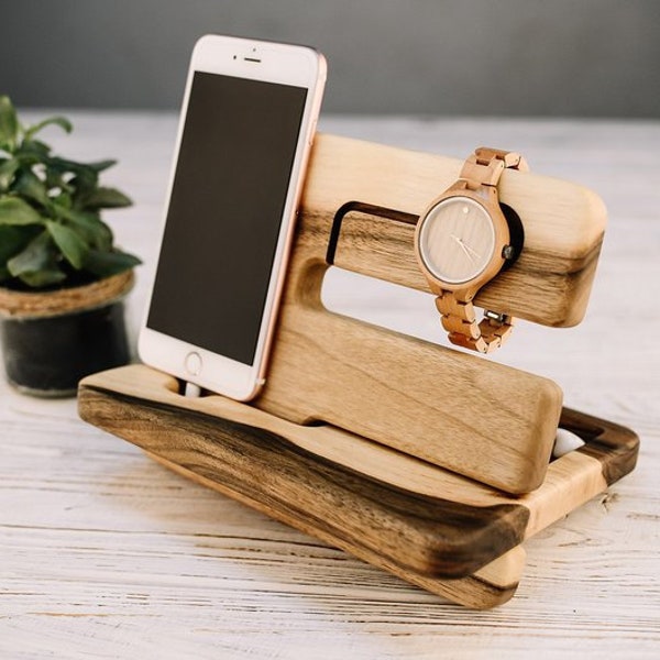 Docking stand,Fathers day gift,Docking stand,Charging station,Mens personalized,iPhone apple watch docking station,Glasses holder,Walnut