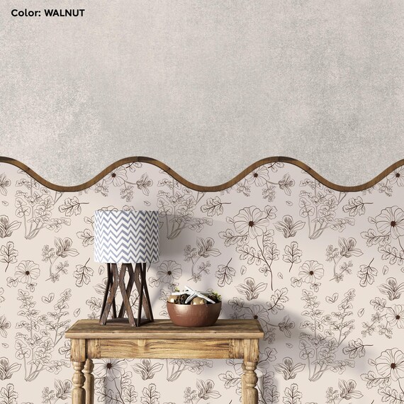 Waves wall molding wood, Wooden chair rail molding, Scallop shaped wall cornice, Wavy wall stripe decor, Big waves moulding panel
