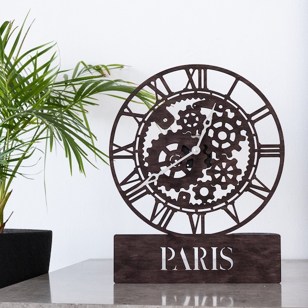 Custom city clock, City wall clock, Wooden wall clock, Gears clock, Office wall clock, World wall clock, Travel wall clock,Modern wall clock