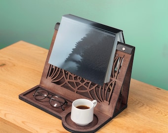 Open book stand, Book holder stand, Triangle book holder, Book caddy, Book rest, Book page holder, Book display holder, Book valet