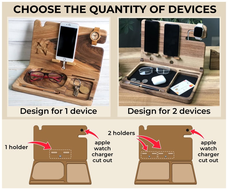 Desk Organizer Wood Phone Docking Station Charging Station Etsy
