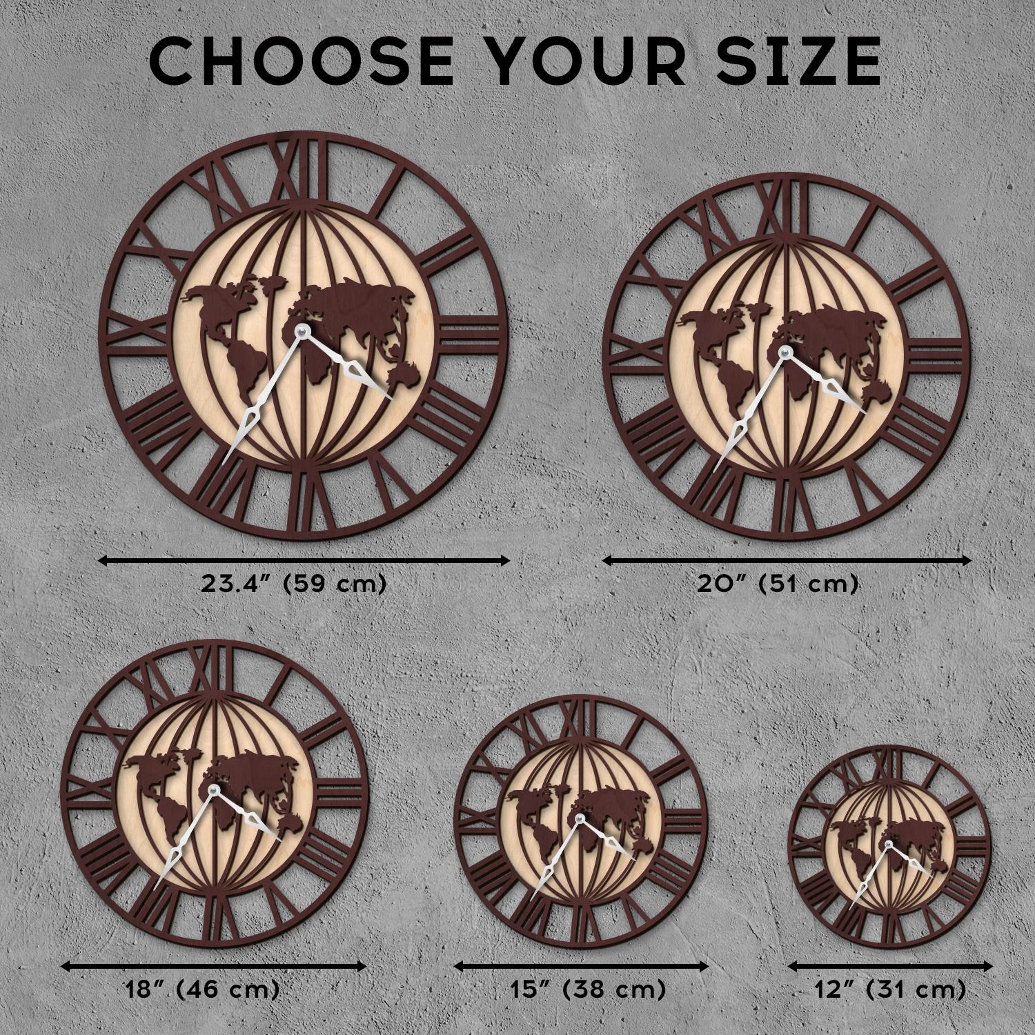 World Map Clock, Globe Clock, Wooden Wall Clock, Earth Wall Clock ...