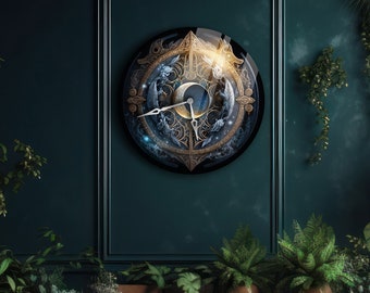 Sun and moon clock, Moon wall clock, Celestial wall clock, Lunar clock,Unique wall clock,Space clock,Astronomy wall clock,Sun and moon decor