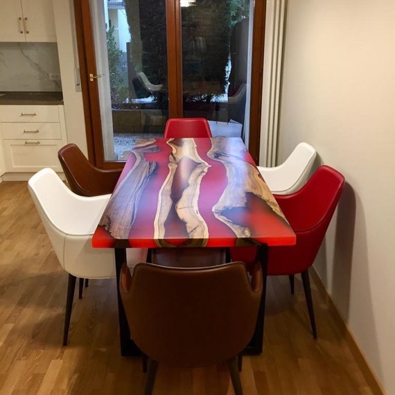 Red Epoxy Tabledining Table Epoxyresin Table Woodriver Etsy