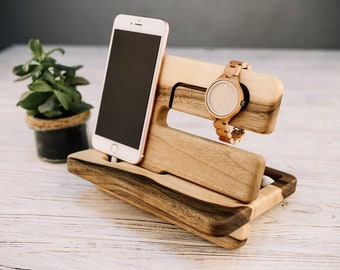 Charging station,Men docking station,Wooden phone dock,Wooden phone holder,Dock station gift,Wood docking station,Charging dock, Iwatch dock