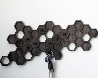 Honeycomb key holder, Hexagon key holder, Wood key holder, Wall key holder, Wood key rack,Wood key hanger for wall,Key storage,Key organizer