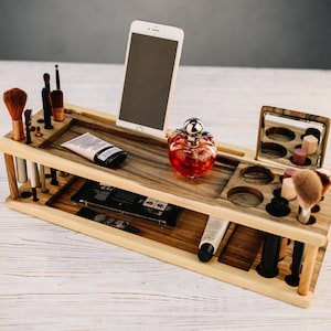 Organizador de maquillaje,Organizador de paleta de maquillaje,Organizador de maquillaje de madera,Organizador de pincel de maquillaje,Organizador de cajones de madera,Regalos de madera para mujeres imagen 1