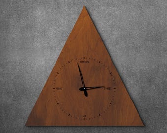 Triangle wall clock, Geometric wall clock, Wooden wall clock, Modern wall clock, Wall clock unique,  Unusual wall clock, Minimalist clock