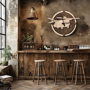 Aviation wall clock, Helicopter decor clock, Pilot wall clock for men, Wooden man cave clock, Aircraft clock gift, Unique wall clock