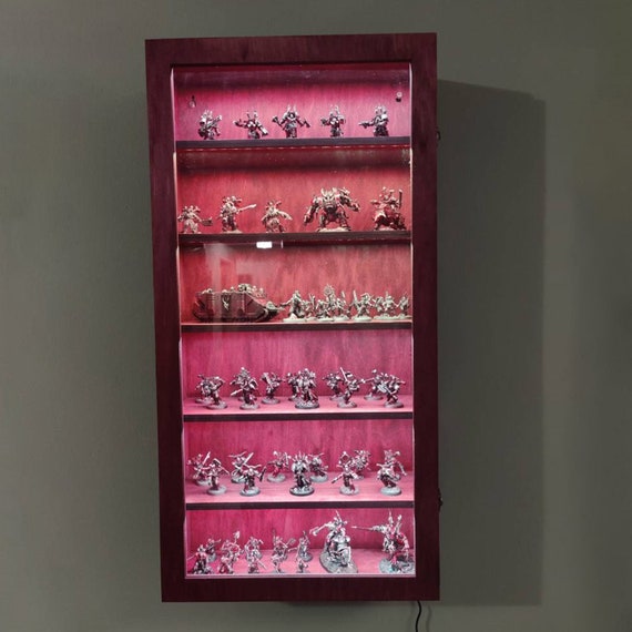 Figurine display case with led, Mini figure display cabinet lighted, Miniatures display shelf,Mini funko pop display stand,Wood display case