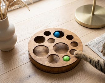 Cat Puzzle Toy, Plywood Cat Enrichment Board, Interactive Cat Toy with Balls, Treat Puzzle for Indoor Cats, Cat Activity Toy