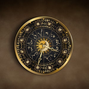 Zodiac clock, Constellation wall clock, Horoscope clock, Astrology clock, Celestial wall clock, Unique wall clock, Esoteric wall decor