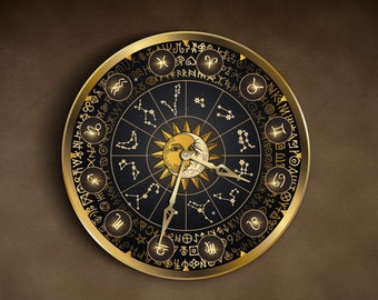 Zodiac klok, sterrenbeeld wandklok, horoscoop klok, astrologie klok, hemelse wandklok, unieke wandklok, esoterische wand decor