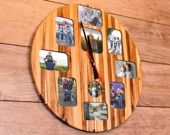 Custom photo wall clock,Personalized clock with pictures,Wooden clock,Anniversary clock,Wedding clock,5th anniversary gift,Family wall clock