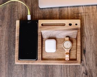 Wireless charging station, Wood wireless iphone charger,Charging station organizer, Charging station apple wireless, iPhone charging station