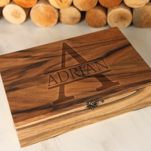 Wood gifts box, Wood gifts for men, Wood gifts for him, Wooden box with hinged lid, Wooden box engraved, Storage box with hinged lid