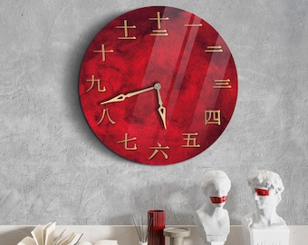 Japanese wall clock,Kanji wall clock,Asian wall clock,Zen wall clock,Red wall clock,Unique wall clock,Acrylic wall clock,Japanese wall decor