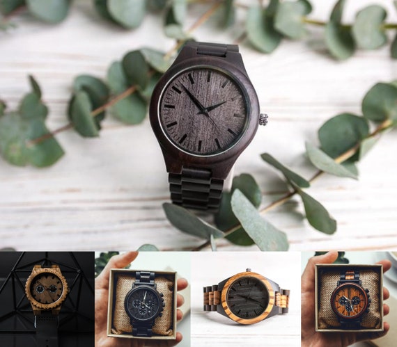 Engraved Wood Watch Black Watches for Men Wood Wathes for Him