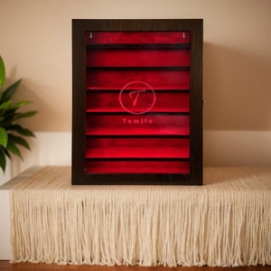 Led display cabinet with glass door, Display case wall mount, Lighted display case, Display case with led light, Wood display case
