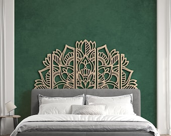 Mandala wood wall art, Carved wood panel, Mandala wall hanging, King headboard panel, Above bed decor boho, Lotus Mandala decor