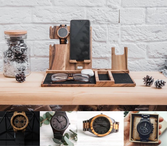 Nightstand organizer with gun holder, Police officer Wood Docking Station, Law enforcement Gift for men, Police academy graduation gifts
