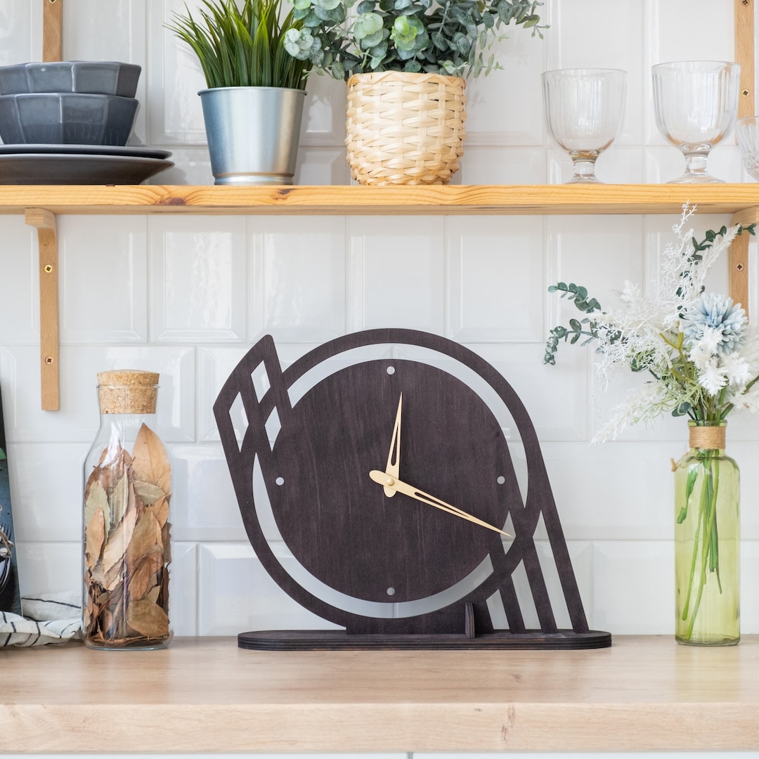 Table Clock Modern, Wood Table Clock, Desk Clock Unique, Desktop Clock ...