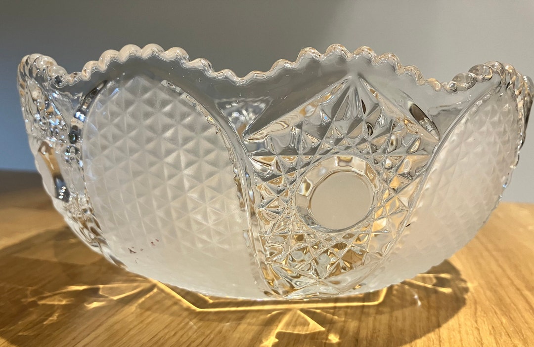 Vintage Glass Fruit Bowl Frosted Glass Pattern Pressed Glass Etsy