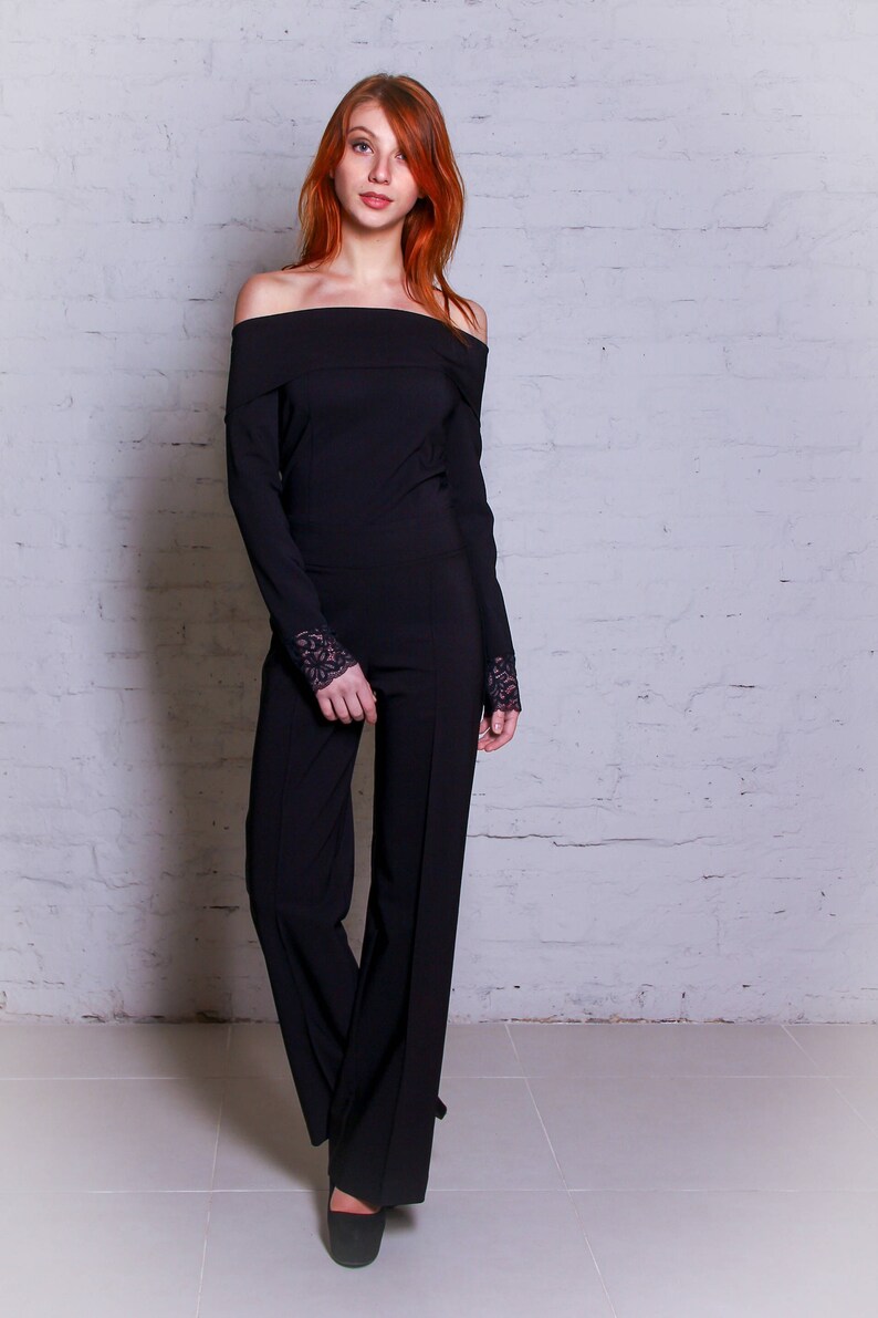 black evening jumpsuit with sleeves