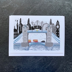 Scène de Londres, carte de voeux, carte de Londres, paysage de Londres, cadeau Londres, carte de voeux illustrée, carte-cadeau, carte vierge