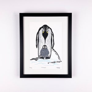Fishing Original Linocut Print, Penguin Print, Penguin Art, Linocut Print, Home Decor, Animal Print, Penguin Decor, Wall Art