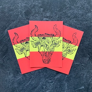 3 x Ensemble de cartes postales de tauromachie, Carte postale espagnole, Tauromachie, Petit tirage d’art, Linogravure, Ensemble de cartes postales illustrées d’Espagne