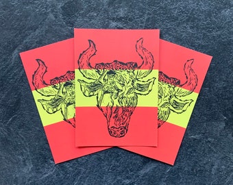 3 x Bullfighting Postcard Set, Spanish postcard, Bullfighting, Small Art Print, Linocut, Illustrated Spain Postcard Set