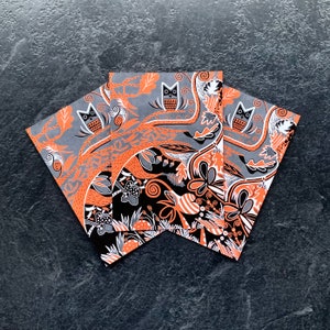 3 x conjunto de cartões postais de vida selvagem, cartão de vida selvagem, cena de outono, coruja, árvore, impressão artística pequena, desenho para iPad, conjunto de cartão postal ilustrado de floresta