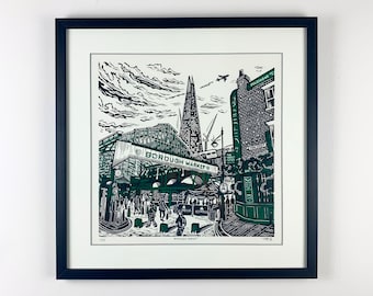 Borough Market Original Linocut Print, London Print, Borough Market Art, London Gift, New Home Gift, Wall Art