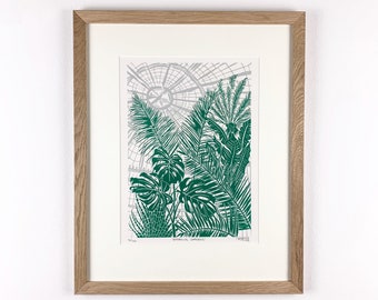 Jardim Botânico Impressão Linogravura Original, Impressão Botânica, Kew Gardens, Linogravura Multibloco, Plantas, Presente Floral, Novo Presente para Casa, Arte de Parede