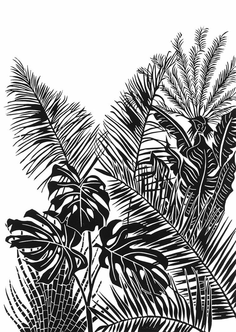 Botanical Gardens Original Linocut Print, Black and White Print, Linocut, Plant Print, New Home Gift, Wall Art image 2