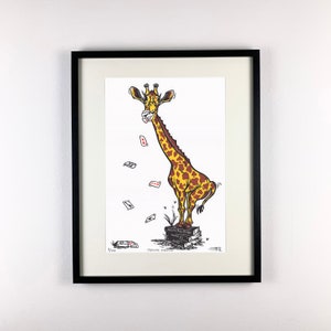 Joking Giraffe Original Linocut Print, Giraffe Print, Giraffe Art, Linocut Print, Decoração de casa, Animal Print, Arte de parede, Presente de aniversário