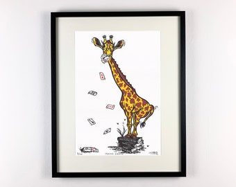 Joking Giraffe Original Linocut Print, Giraffe Print, Giraffe Art, Linocut Print, Home Decor, Animal Print, Wall Art, Birthday Gift