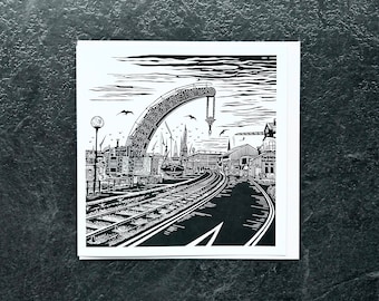 Wapping Wharf Greetings Card, Bristol Docks Card, Cranes, Bristol Gift, Illustrated Greetings Card, Gift Card, Blank Card