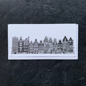 Carte de voeux d'Amsterdam, impression d'Amsterdam, carte de la maison, carte-cadeau des Pays-Bas, carte de voeux illustrée, carte-cadeau, carte vierge