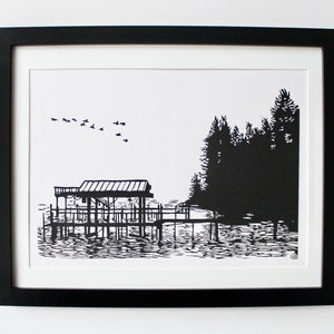 Lake Tahoe original linocut print