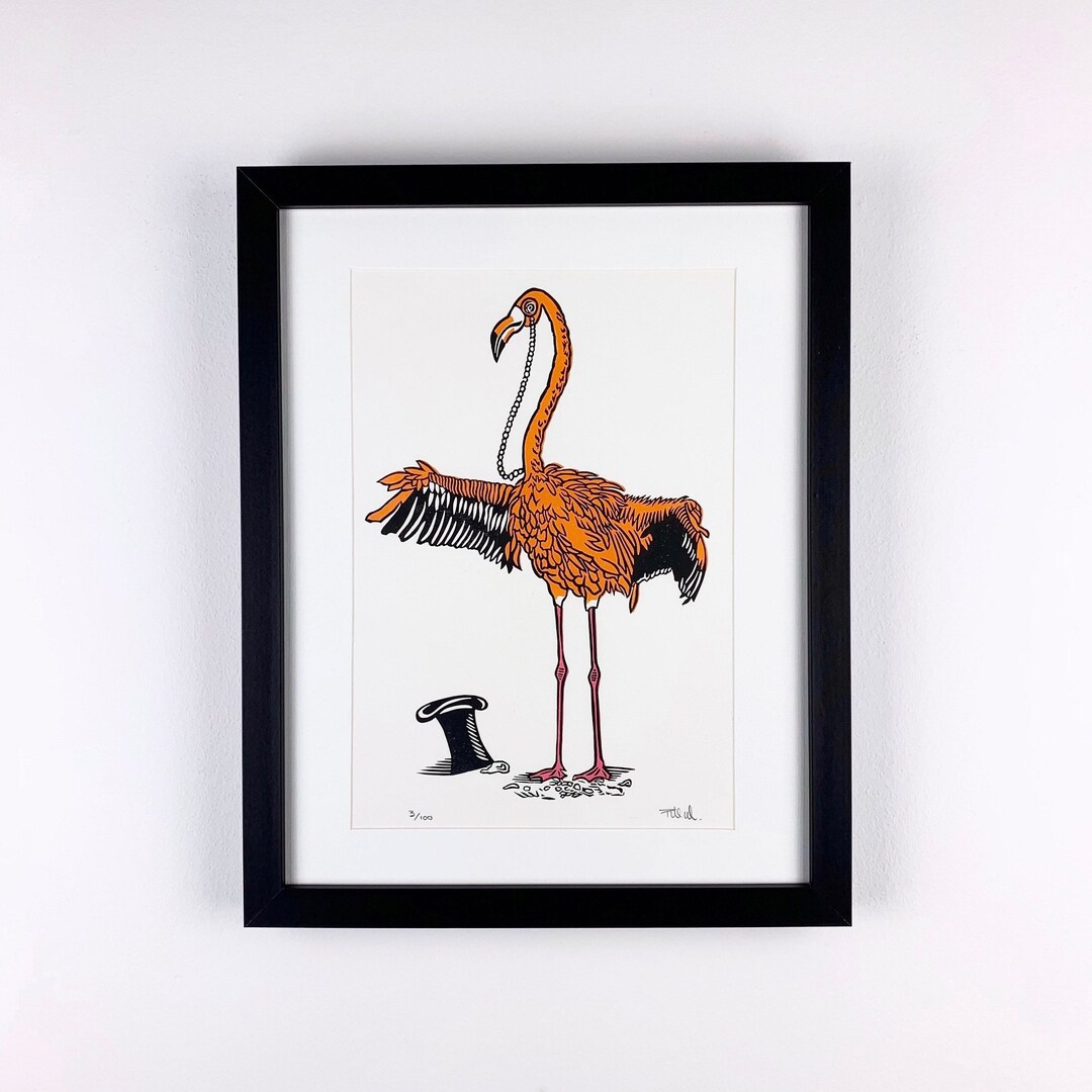 Fabulous Flamingo Original Linocut Print, Flamingo Print, Flamingo Art ...
