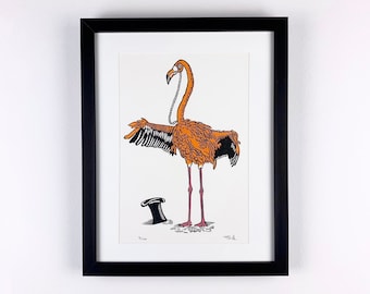 Fabulous Flamingo Original Linocut Print, Flamingo Print, Flamingo Art, Linocut Print, Home Decor, Animal Print, Flamingo Decor, Wall Art