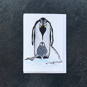 Penguin Greetings Card, Penguin Card, Fishing Linocut Card, Illustrated Animal Greetings Card, Animal Character Card, Gift Card, Blank Card