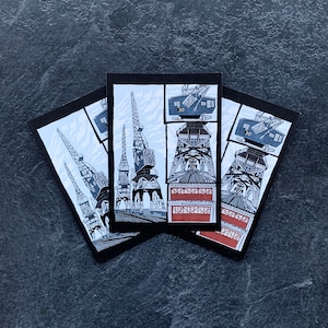 3 x conjunto de cartões postais Bristol Cranes, Harbourside, impressão artística de guindastes, linogravura, design arquitetônico, cartões ilustrados de Bristol