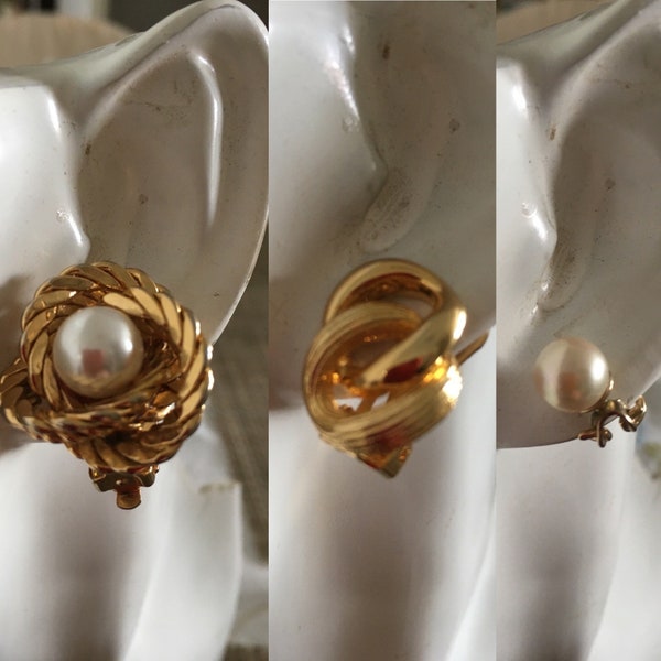 Three pairs of vintage earrings. Clip on.