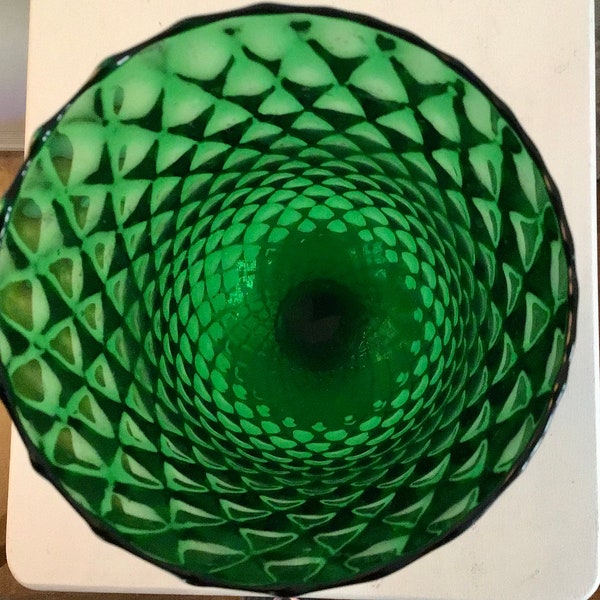 Unique Empoli Green Glass Vase Optic Quilted.